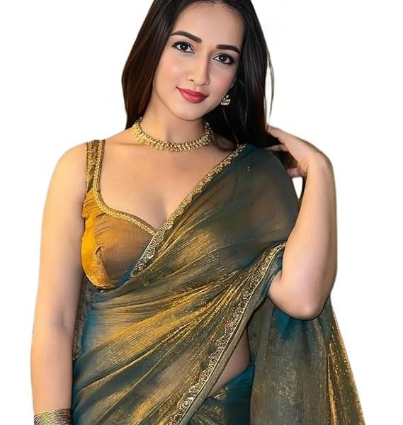 ANTUSH NATURAL Chhaava Women's Soft Zimmy Choo Fandy Silk Saree with Handwork Lace Border &Unstitched Blouse|Designer Saree for Wedding,Festival,Reception&Special Occasions