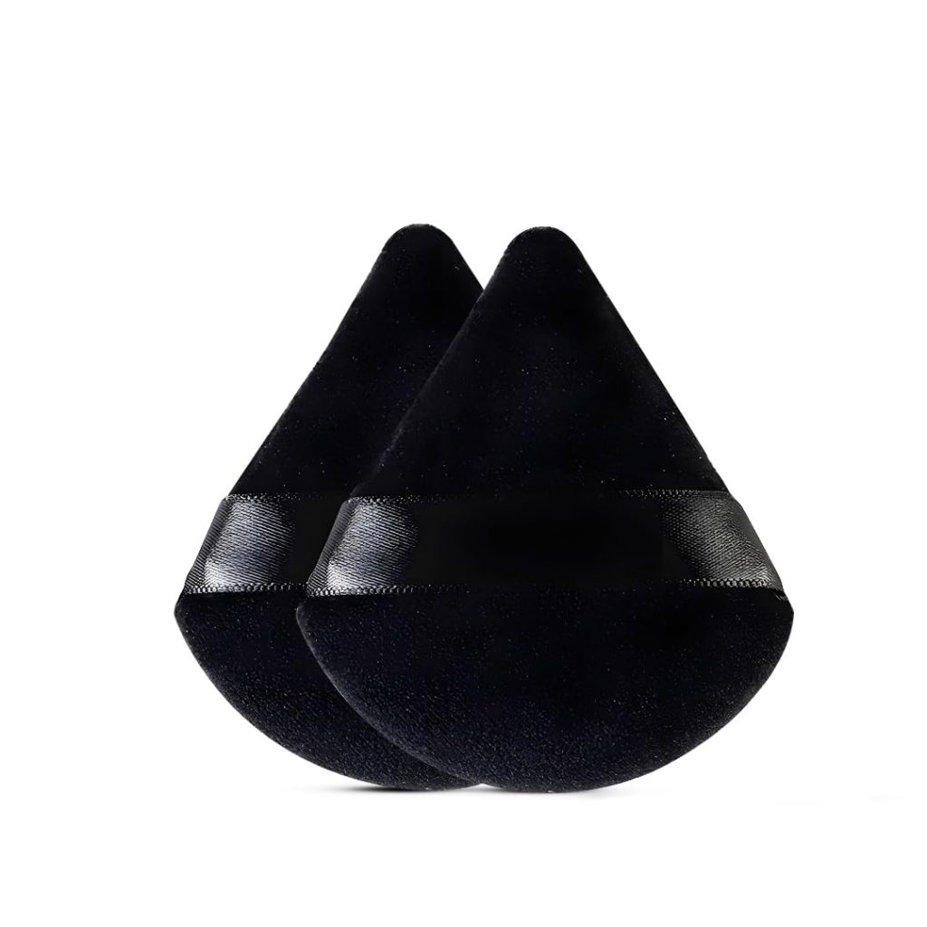 Gleva 2 Pcs Powder Puff Soft Face Makeup Sponge, Loose powder Foundation Blending Sponges Set, Beauty Blender, Contouring, Wedge Triangle Shape Wet & Dry Tool Washable Reusable(Black)