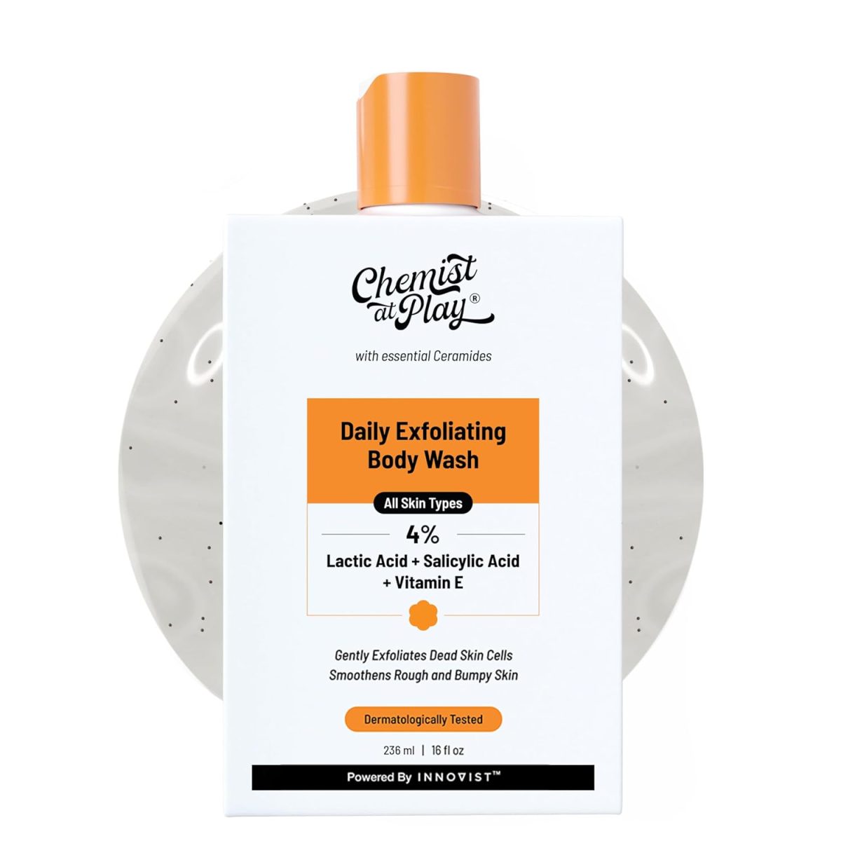Chemist At Play Exfoliating Body Wash 236ml | 4% (Salicylic Acid, Vitamin E and Lactic Acid) | Paraben & SLS Free | Gentle Exfoliating Shower Gel | Removes Tan & Body Acne | Prevents Dry, Rough, Bumpy Skin | Men & Women