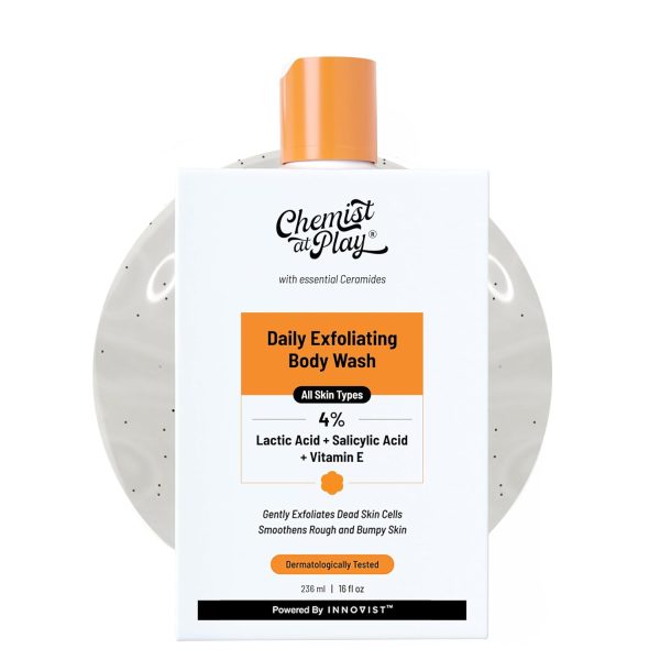 Chemist At Play Exfoliating Body Wash 236ml | 4% (Salicylic Acid, Vitamin E and Lactic Acid) | Paraben & SLS Free | Gentle Exfoliating Shower Gel | Removes Tan & Body Acne | Prevents Dry, Rough, Bumpy Skin | Men & Women