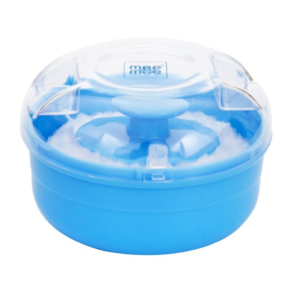 Mee Mee Soft Feel Powder Puff with Box Holder Container for New Born and Kids | Gentle Touch for Your Little One's Skin | BPA-Free | Talcum Powder Container | Portable Baby Grooming Puff Case (Blue)