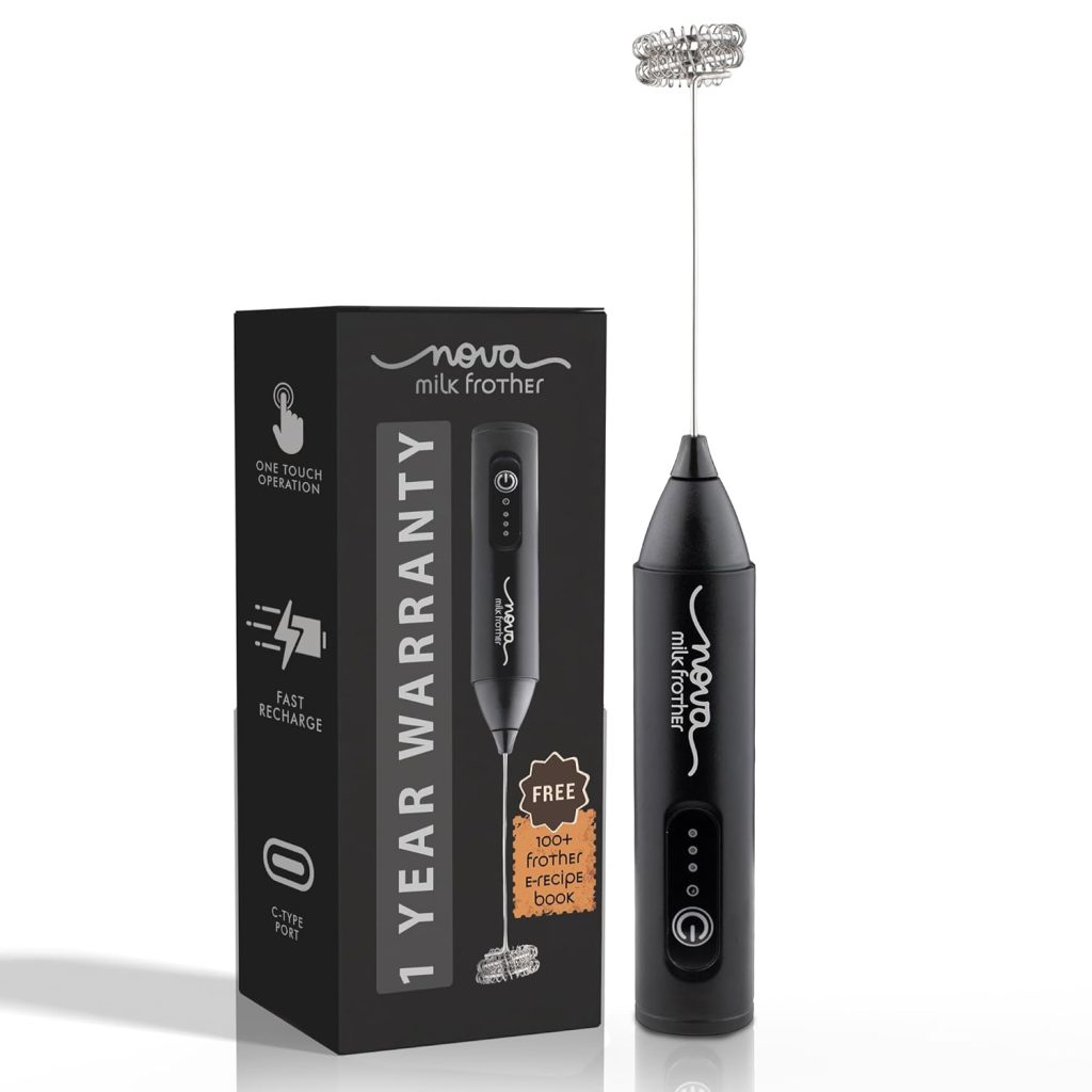 Nova Rechargeable Milk Frother & Coffee Whisker with Dual Spring Tech | 1 Year Replacement Warranty | Free Coffee Frothing Recipe Book