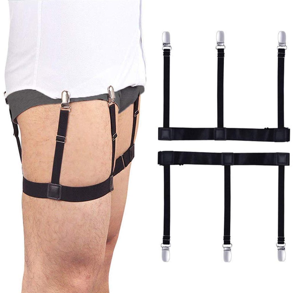 ILLUVA Shirt Stays, Shirt Garters Holders Keepers Belt for Man, Shirt Suspenders Tuckers with Non-Slip Heavy Duty Clips (O Shape), O-shape, One Size