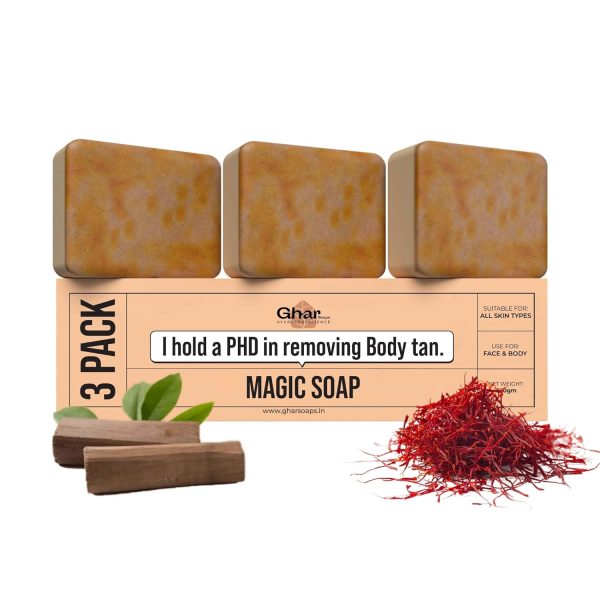 Ghar Soaps Sandalwood & Saffron Magic Soaps For Bath (300 Gms Pack Of 3) | Paraben Free | Chandan & Kesar Bath Soap | Handmade Soaps For Glowing | Skin Brightening Soap For Men & Women