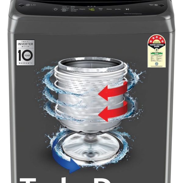 LG 7 Kg 5 Star Smart Inverter Technology Fully Automatic Top Load Washing Machine (T70VBMB1Z, Auto Prewash, Turbodrum, Stainless Steel drum, LED Display, Smart Diagnosis Middle Black)