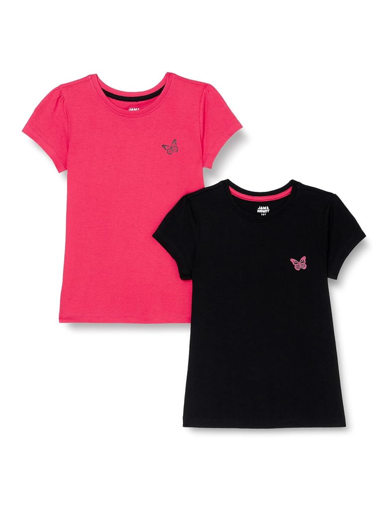 Amazon Brand - Jam & Honey Girl's Regular Fit T-Shirt (Pack of 2)