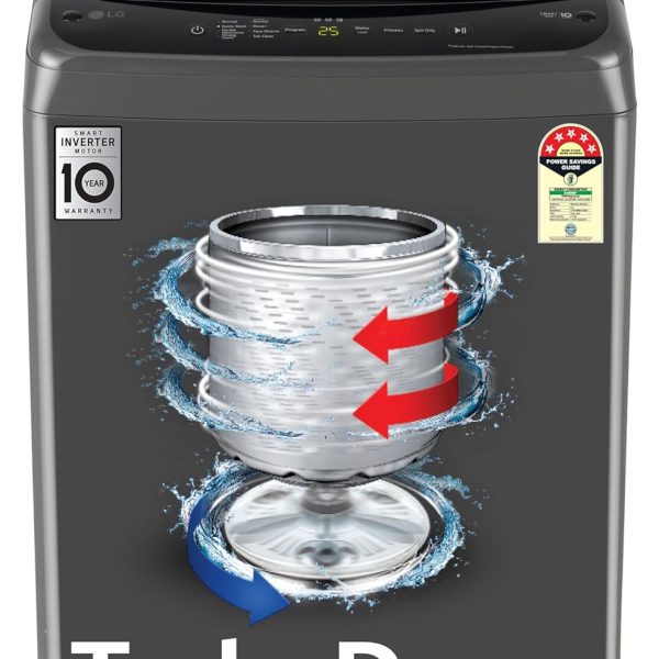 LG 8 Kg 5 Star Smart Inverter Technology Fully Automatic Top Load Washing Machine (T80VBMB4Z, Turbodrum, Auto Prewash, Stainless Steel drum, LED Display, Smart Diagnosis, Middle Black)