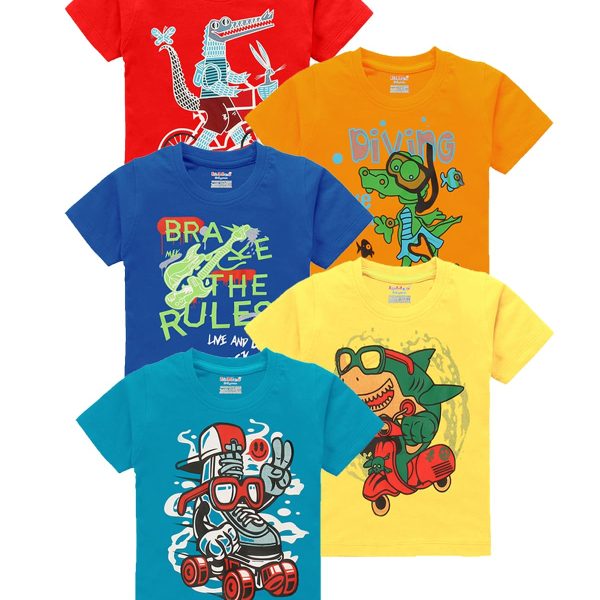 kiddeo Boys Cotton Halfseeve Tshirts (Pack of 5)