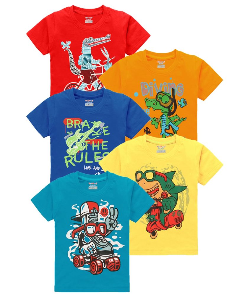 kiddeo Boys Cotton Halfseeve Tshirts (Pack of 5)