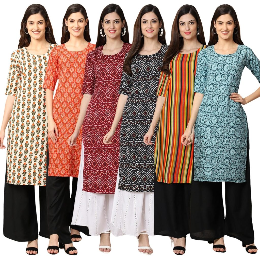 7Threads Women's Crepe Printed Kurta|| Kurta for Women|| Kurta|| Women's Kurta||Pack of-6