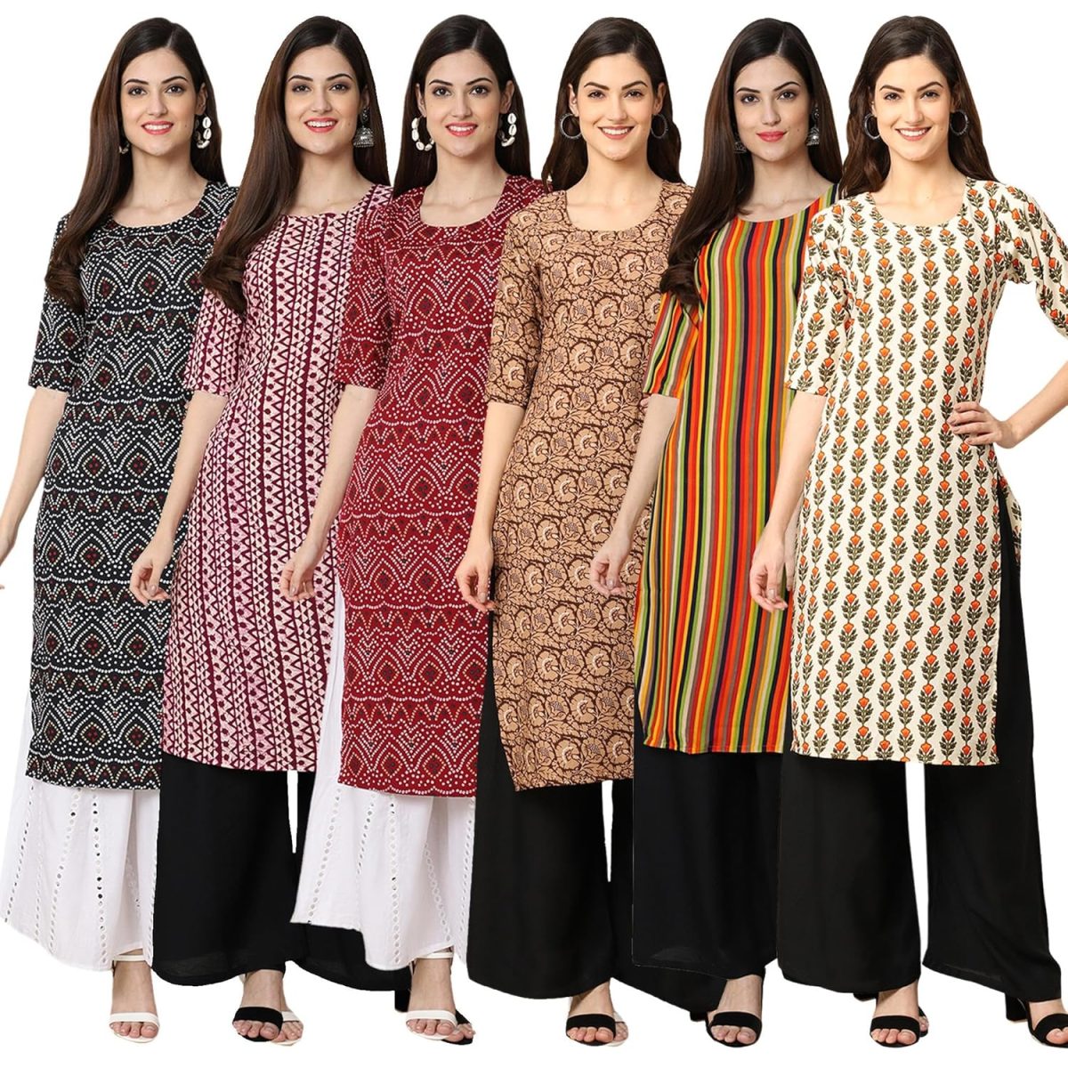 7Threads Women's Crepe Printed Kurta|| Kurta for Women|| Kurta|| Women's Kurta||Women Kurti ||Pack of-6