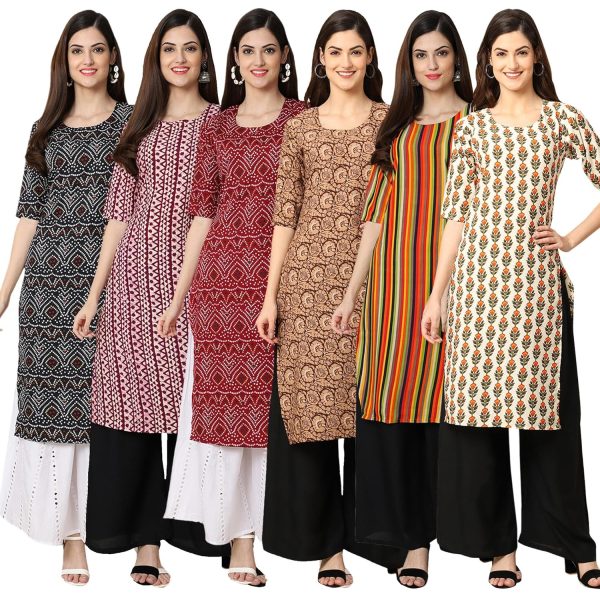 7Threads Women's Crepe Printed Kurta|| Kurta for Women|| Kurta|| Women's Kurta||Women Kurti ||Pack of-6