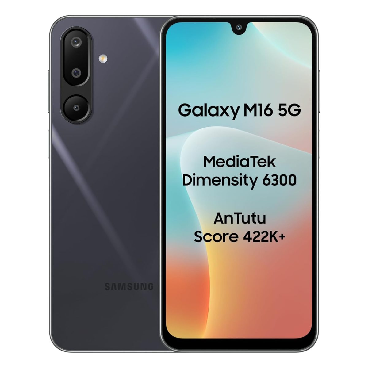Samsung Galaxy M16 5G (Thunder Black, 4GB RAM, 128 GB Storage) | MediaTek Dimensity 6300 | AnTuTu Score 422K+ | Super Amoled Display | 25W Fast Charging | 6 Gen. of OS Upgrades | Without Charger