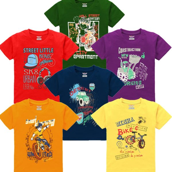 kiddeo Boy's Cotton T-Shirt Multicolour_9-10 Years (Pack of 6)