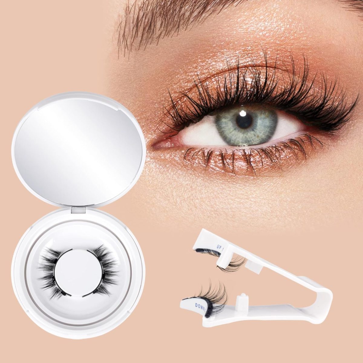 CESITRA 1Pair Magnetic Eyelashes Natural Look Reusable Cat Eye Magnetic Lashes with Applicator Magnetic Eyelashes Kit without Eyeliner Wispy Clear Band False Eyelashes No Glue Needed