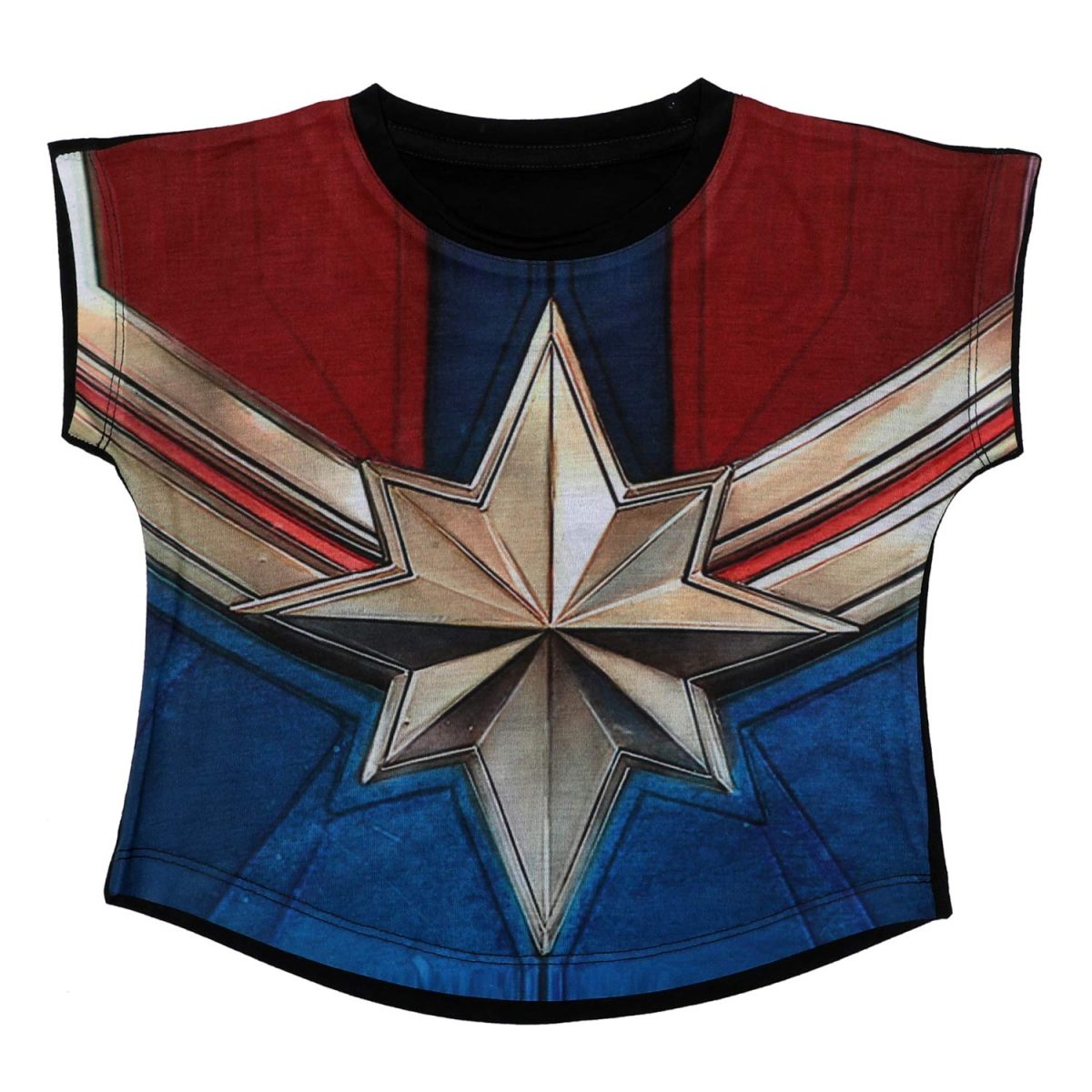 Captain Marvel Girls Cotton Poly Round Neck Cap Sleeves Tops - Multicolour (DCMGT0010.2)