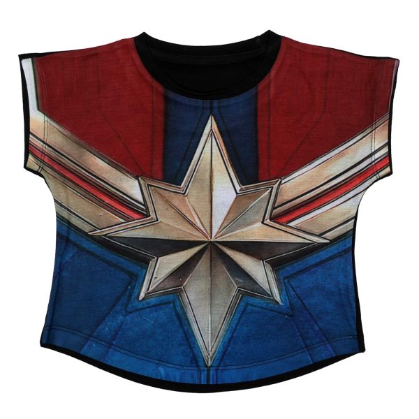 Captain Marvel Girls Cotton Poly Round Neck Cap Sleeves Tops - Multicolour (DCMGT0010.2)