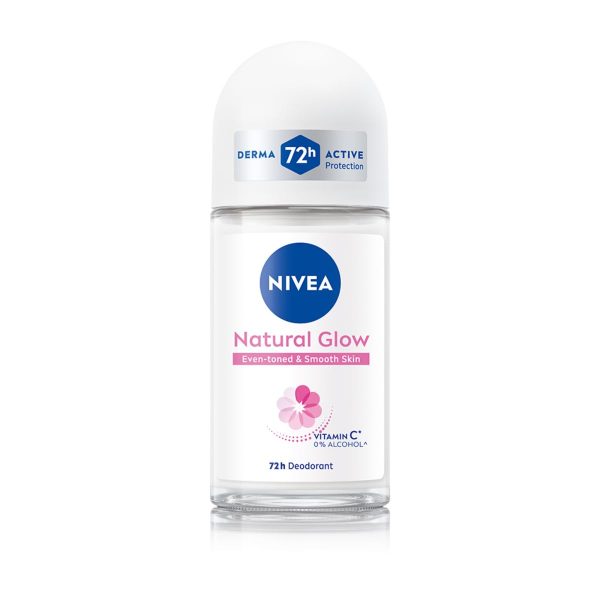 NIVEA Natural Glow Smooth Skin Deodorant Roll On for Women with Vitamin C, Vitamin E, Avocado oil and Licorice Extract | 72 H Even Toned, Smooth & Beautiful Underarms | 0% Alcohol |50 ml