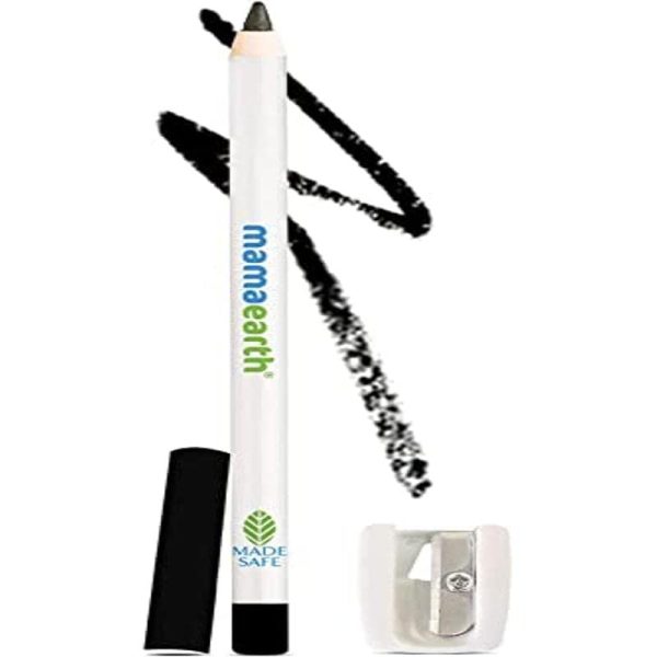 Mamaearth Long Stay Kohl Pencil, Kajal Black Waterproof, With Castor Oil & Chamomile For 11 Hour Smudge Free Stay With Sharpener, Charcoal Black, Matte Finish