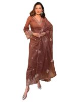 Royal Export Women's Viscose Silk Floral Embroidered Straight Kurta Pant with Dupatta