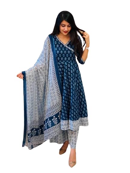 Pinkmint Women Printed Angarakha Kurta and Pant Set with Dupatta ll Wedding Suit Set ll Gift Kurta Set