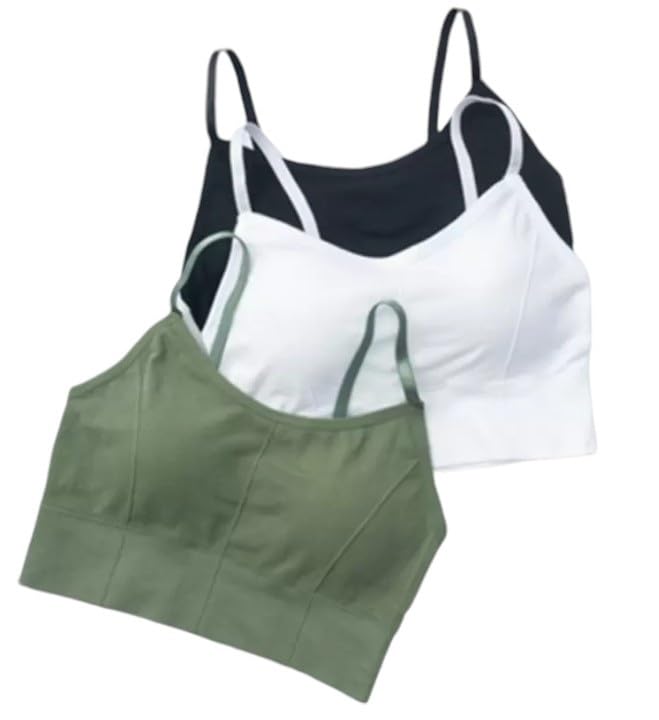 Texello Women's Cotton Wire-Free Full Coverage Lightly Padded Sports Bra - Comfortable & Supportive Everyday Wear - Pack of 3 (Size- XS, Black, White, Green)