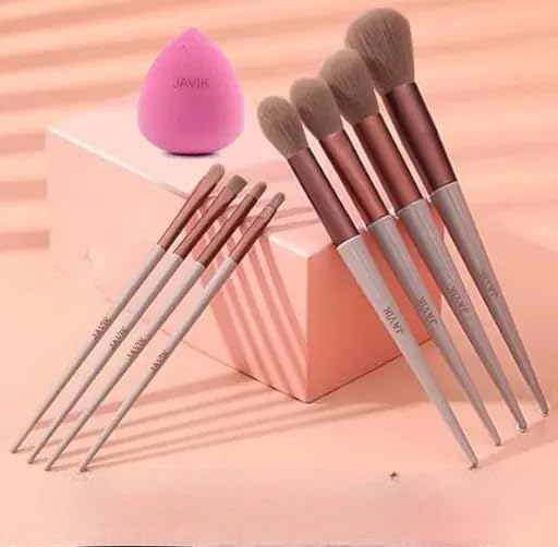 Makeup Brush Set With Soft Fluffy Cosmetic Makeup Brush 08 pcs + Blender Sponge Puff 1 Pcs(code-08)