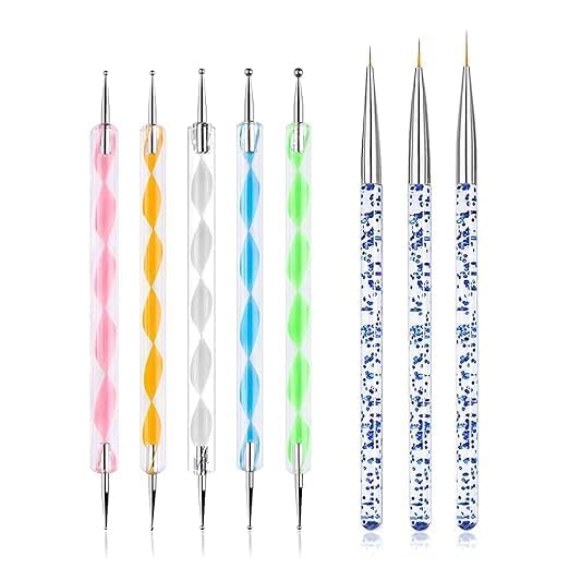 Kreni 5 PCS Dotting Pen Tool Dot Paint Manicure kit with 3 PCS Nail Painting Brushes, Professional Nail Art Brushes- Nail Art Brush Pen,Nail Art Design Tools