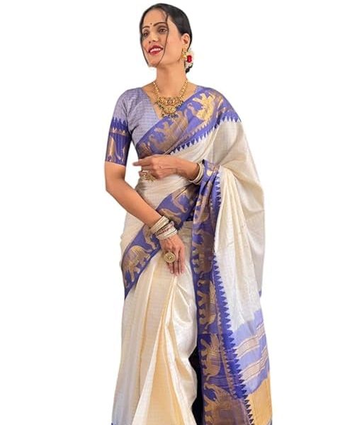 Veglari women's kanchipuram lithi silk cotton soft jacqurad banarsi sarees with blouses piescs