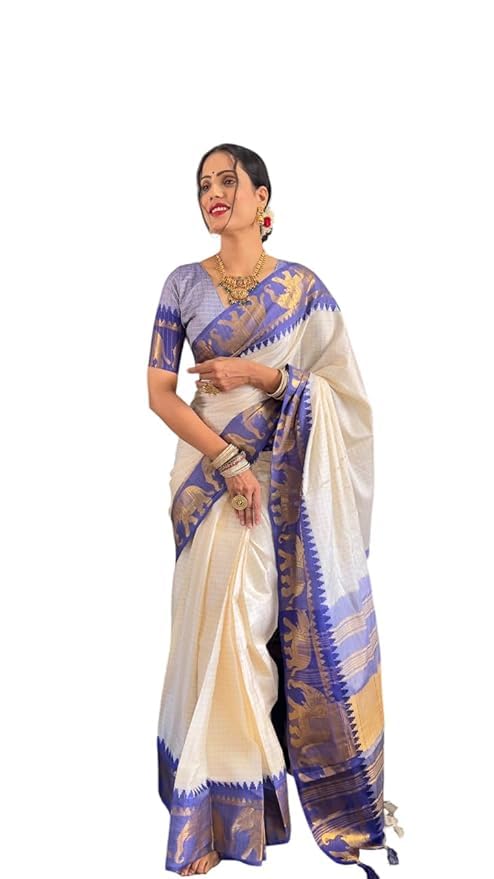 Veglari women's kanchipuram lithi silk cotton soft jacqurad banarsi sarees with blouses piescs