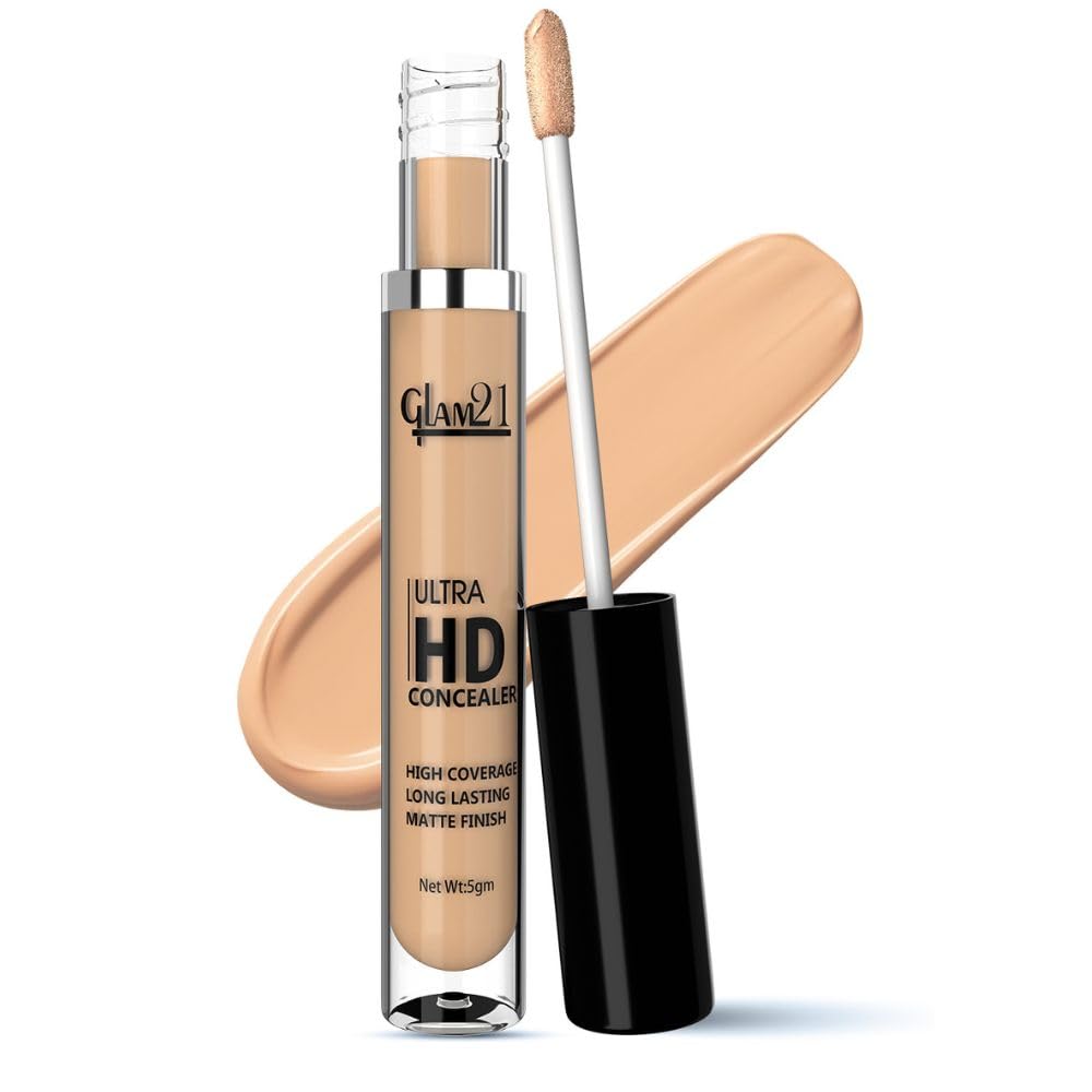 Glam21 Ultra HD Liquid Concealer for HD Finish | Non-sticky Long-lasting Matte Finish | | Easy-gliding Applicator | Hide Pores, Skin Acne, Scars, Blemishes | 5gm, Medium Warm