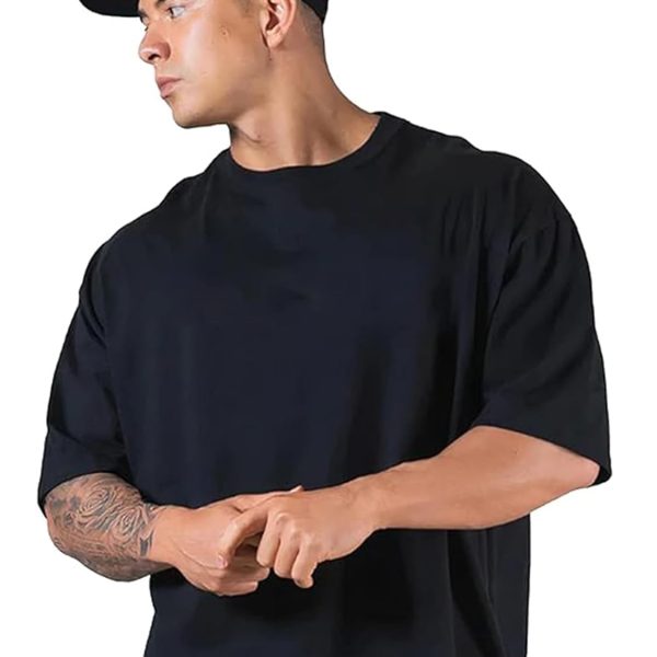 Veirdo® Oversized Baggy Fit Drop Shoulder Half Sleeves Round Neck Solid Pure 100% Cotton T-Shirt for Men (Available in White, Black, Mustard, Maroon, Green, Lilac, Navy, Red Color)