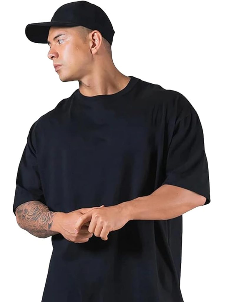 Veirdo® Oversized Baggy Fit Drop Shoulder Half Sleeves Round Neck Solid Pure 100% Cotton T-Shirt for Men (Available in White, Black, Mustard, Maroon, Green, Lilac, Navy, Red Color)