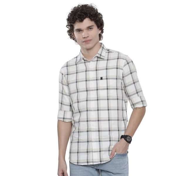 The Indian Garage Co Men's Cotton Regular Fit Checkered Full Sleeves Cutaway Collar Casual Shirt