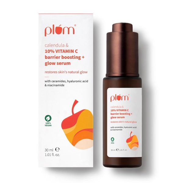 Plum 10% Vitamin C & Calendula Barrier Boosting + Glow Serum | Boosts glow from 1st use | Ceramides strengthens skin barrier | Niacinamide fights pigmentation & dark spots | Non-irritant| Men & Women | For all skin types | 30ml