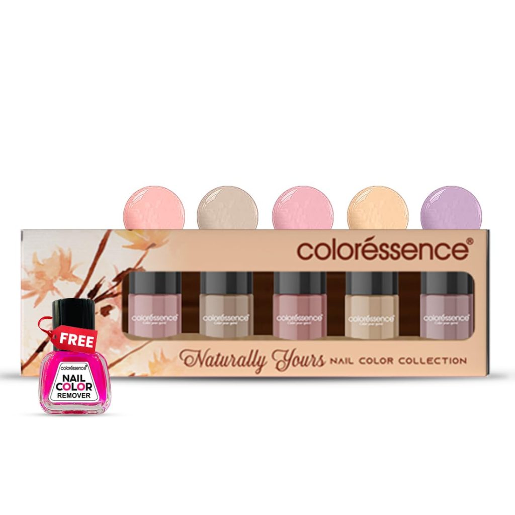 Coloressence Naturally Yours Nail Kit With Pastel & Nude Shades | Free Remover | Chip Resistant and Quick Dry | Set of 5 Paints & 1 Remover