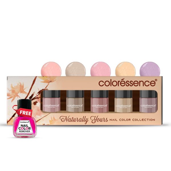 Coloressence Naturally Yours Nail Kit With Pastel & Nude Shades | Free Remover | Chip Resistant and Quick Dry | Set of 5 Paints & 1 Remover