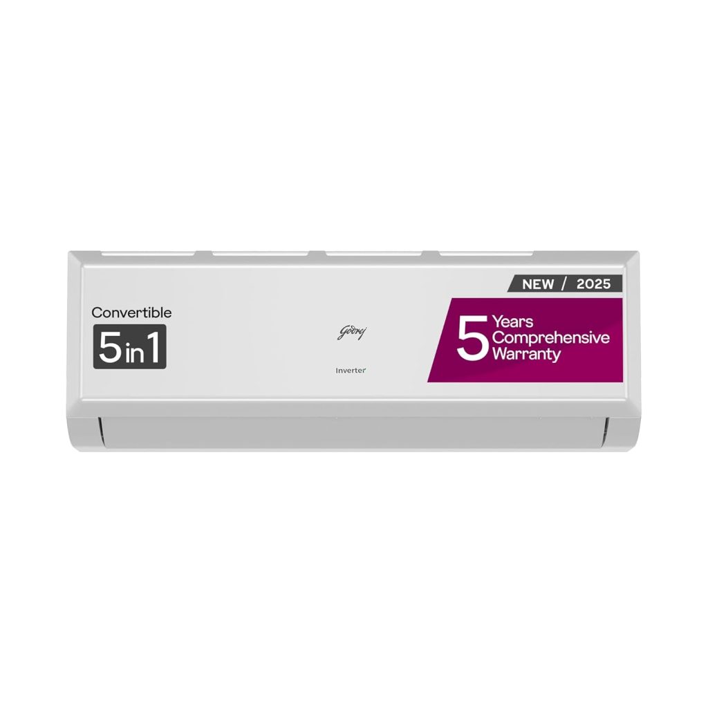 Godrej 1.5 Ton 3 Star, 5 Years Comprehensive Warranty, 5-In-1 Convertible Cooling, Inverter Split AC (Copper, 2025 Model, Heavy duty cooling at 52 °C, AC1.5T EI 18P3T WZT 3S, White)