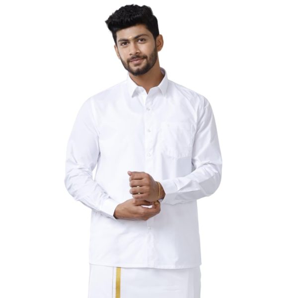 RAMRAJ Mens Cotton Spread Collar Solid White Full Sleeve Formal Shirt