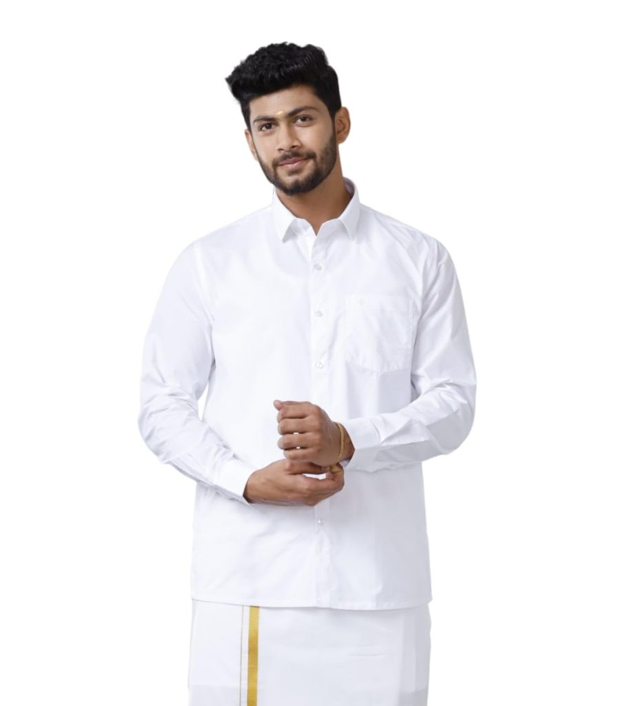 RAMRAJ Mens Cotton Spread Collar Solid White Full Sleeve Formal Shirt