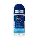 NIVEA MEN Fresh Active 50ml Deo Roll On | With Fresh Ocean Extracts| 72 H Freshness| 0% Alcohol | Dermatologically Approved & Paraben Free Formula