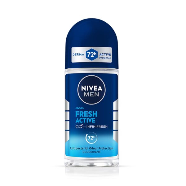 NIVEA MEN Fresh Active 50ml Deo Roll On | With Fresh Ocean Extracts| 72 H Freshness| 0% Alcohol | Dermatologically Approved & Paraben Free Formula