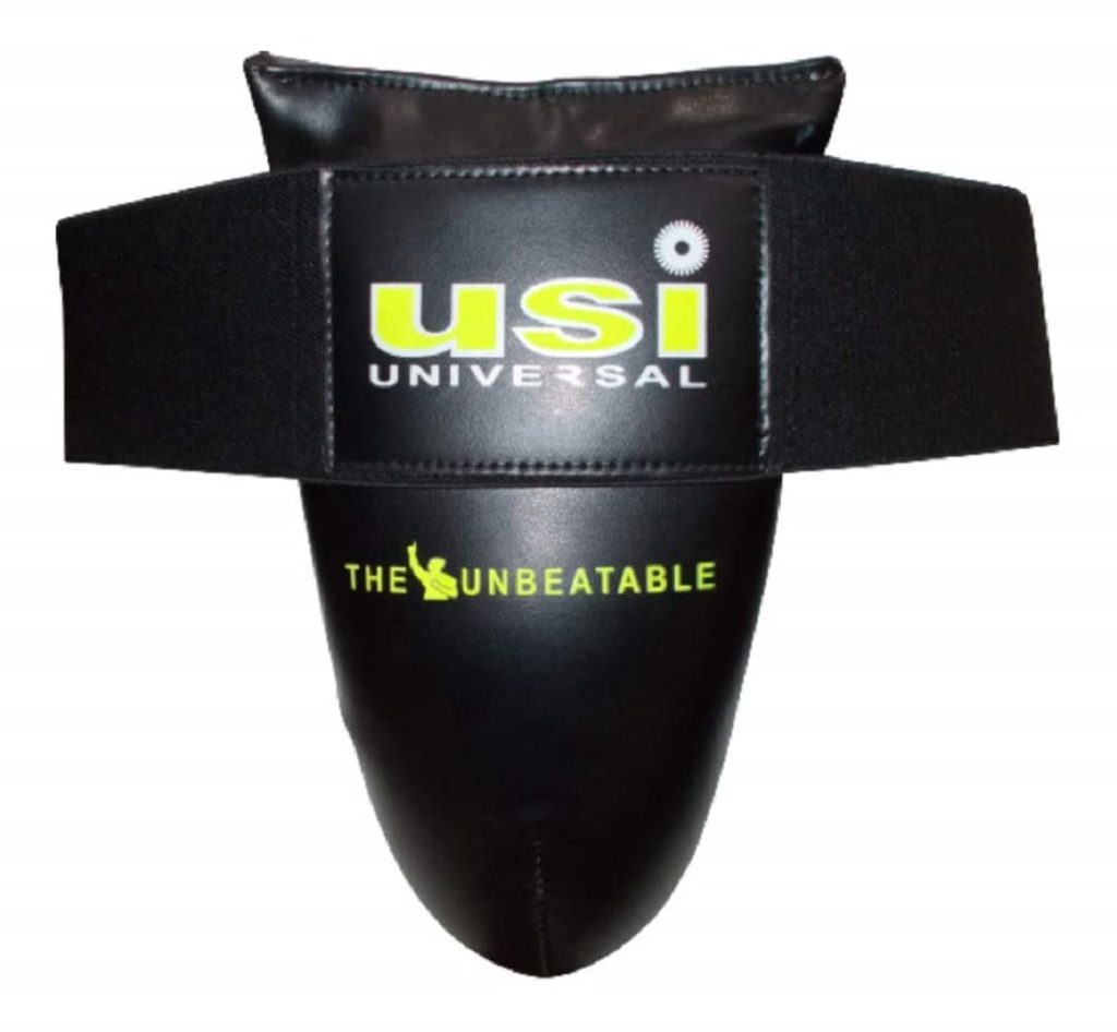 USI UNIVERSAL THE UNBEATABLE 629PU Groin Guard for Men Boxing MMA Training Thai Kickboxing Protection, Thick PU, Curved Plastic Cup, Mesh Lined, Elasticated Hook and Loop, Waist Closure (Size L/XL)