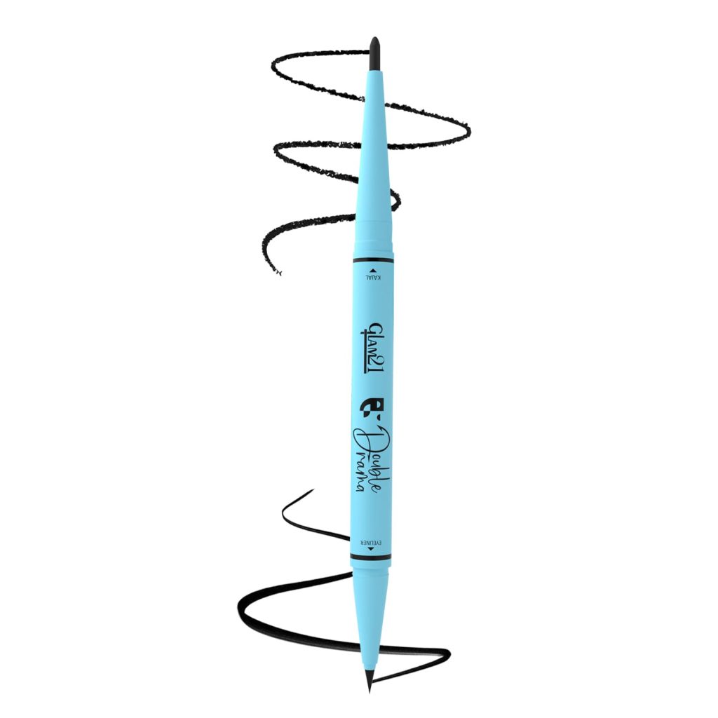 Glam21 Double Drama Kajal + Eyeliner Duo | Dramatic black pigment | Smudge proof| Waterproof| Matte finish| Long lasting upto 48 Hours| Creamy Formula| Intense color| Black