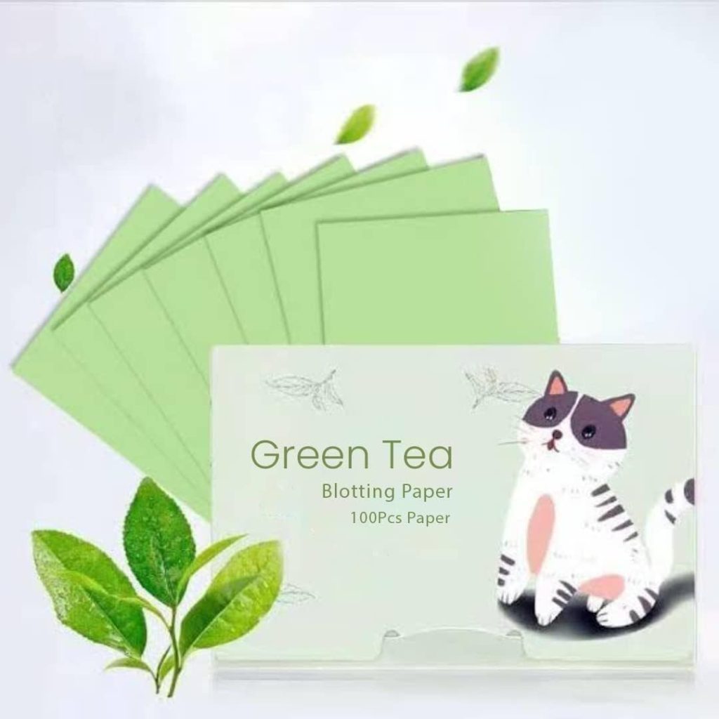 KICHKER Green Tea Infused Premium Oil Blotting Sheets - 100 Pcs Thick Facial Blotting Papers for Oily Skin, Acne Control, and Makeup-Friendly Shine Control- penser Pack for Women and Men