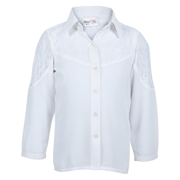 BAND BOX Polyester White Shirt For Girls, Full Sleeve With Shoulder Net Embroidered For Pretty Girls, Collered Neck Relaxed Fit And Botton Closer (White, 2-3 Years)