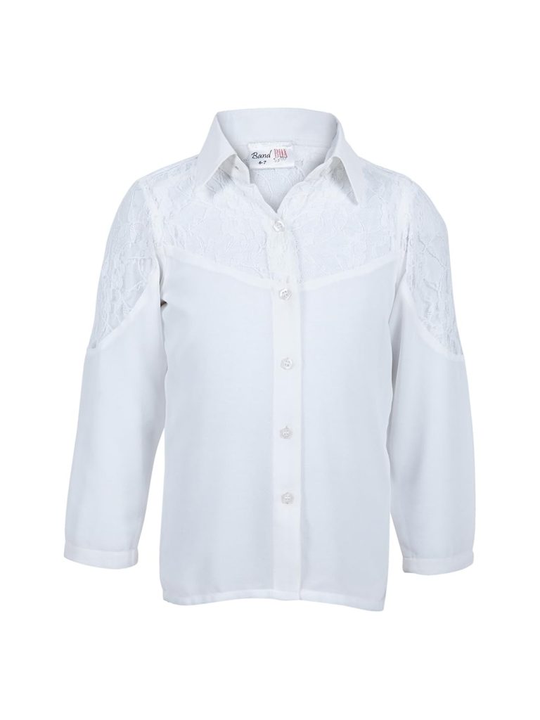 BAND BOX Polyester White Shirt For Girls, Full Sleeve With Shoulder Net Embroidered For Pretty Girls, Collered Neck Relaxed Fit And Botton Closer (White, 2-3 Years)