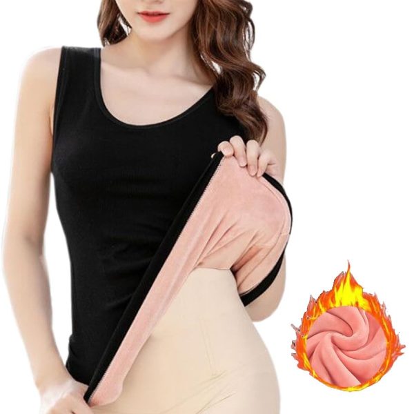 HSR Womens Thermal Fleece Lined Underwear Tops Camisole Apricot Sexy Stretchy Slim-Fit Tank Top Warm Base Velvet Touch Layer Vest (Free Size) (Bust Size : 66 to 90 CM)