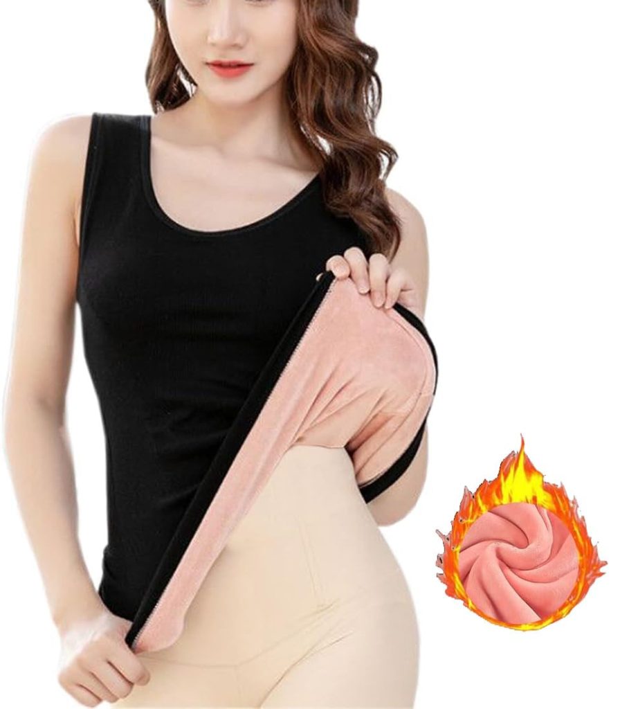 HSR Womens Thermal Fleece Lined Underwear Tops Camisole Apricot Sexy Stretchy Slim-Fit Tank Top Warm Base Velvet Touch Layer Vest (Free Size) (Bust Size : 66 to 90 CM)