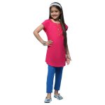BIBA Girls Cotton Straight Kurta Capri Suit Set